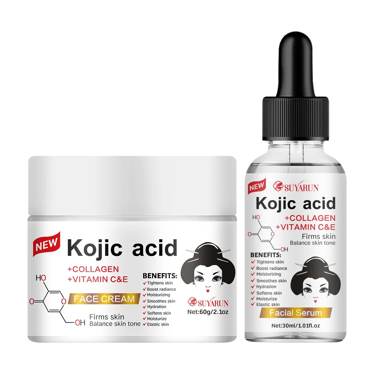 Kojic Acid Serum & Cream Bundle – Brightening 2-in-1 Set Brightening Skincare Set Oasis Select 60g-30ml