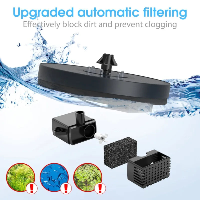 3W Solar Water Fountain with Colorfuls Light and 7 Different Nozzles, Ideal Outdoor Water Feature Decoration for Garden Pond Etc Oasis Select