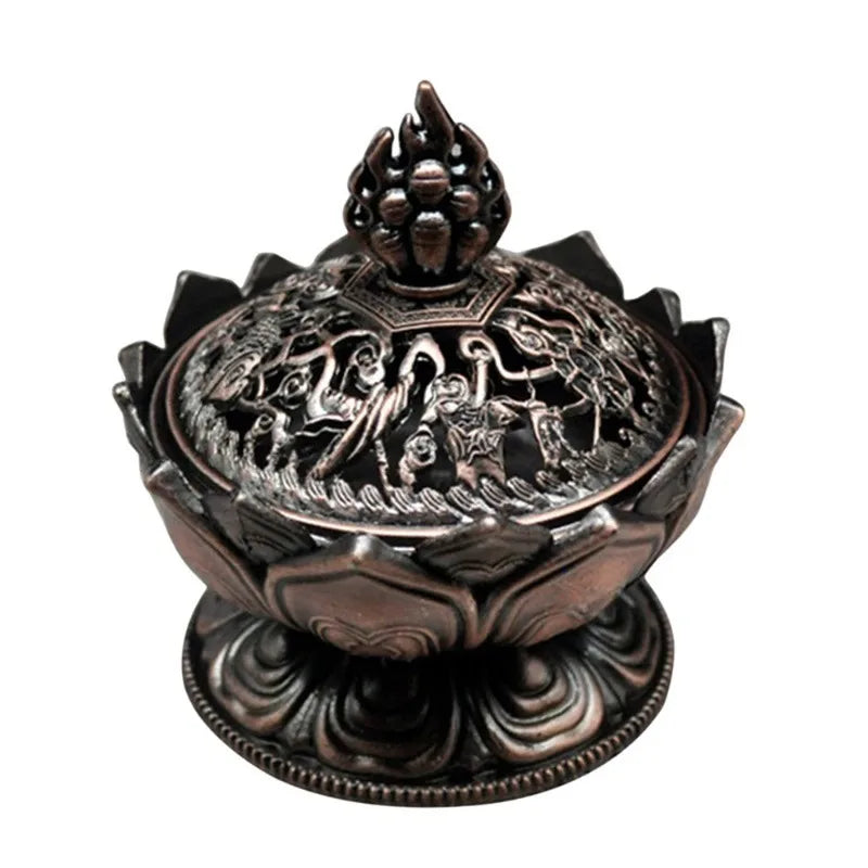 Vintage Copper Lotus Incense Burner Eight Treasures Zinc Alloy Aromatherapy Burner Sandalwood Incense Stove Oasis Select