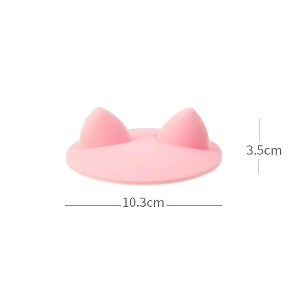 1pc Cute cat ear silicon cup lid cover dust heating leak sealed coffee cover round cover water cup accessories Oasis Select Pink