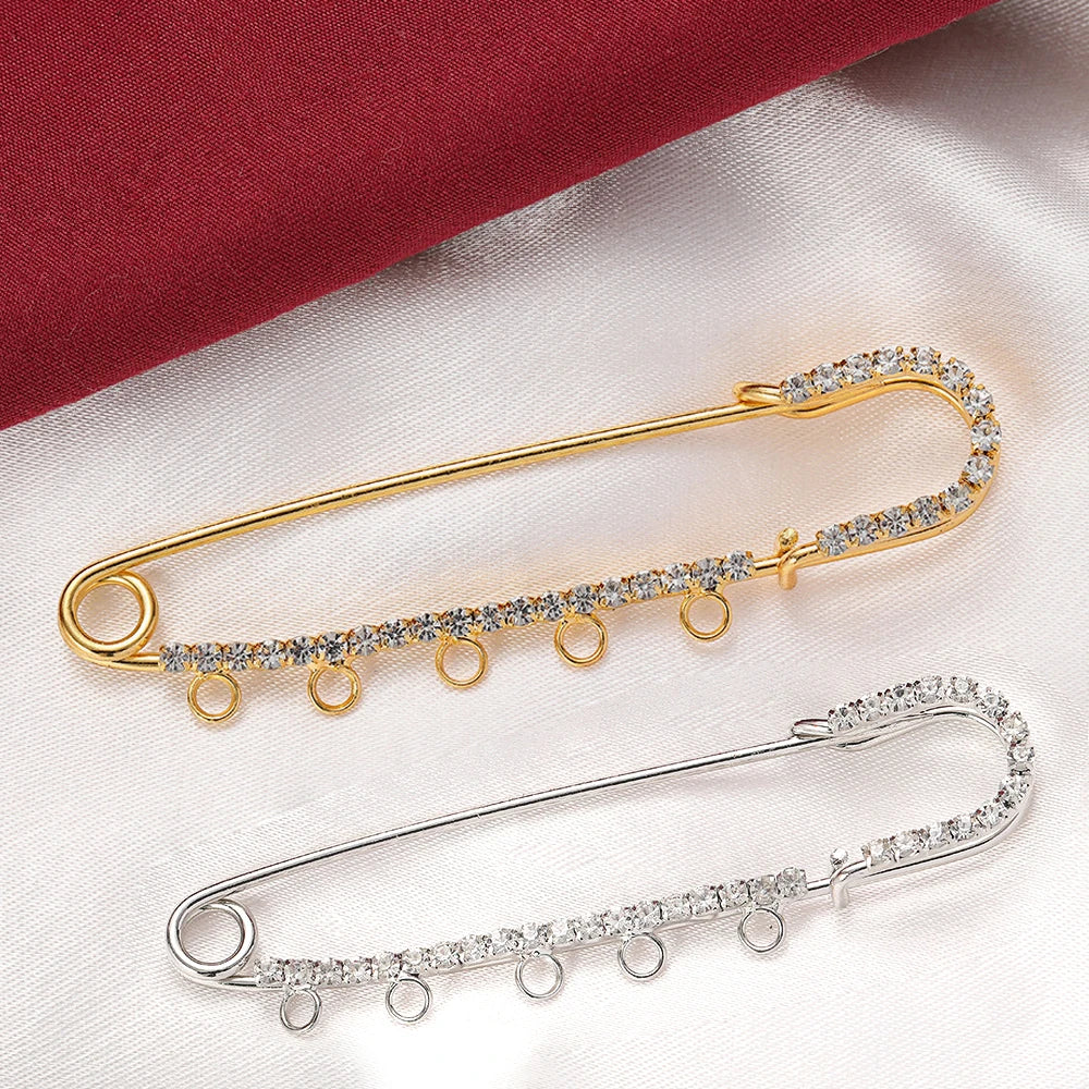 5pcs 50/60/70/75mm Rhinestone Brooch Safety Pins with 3/4/5 Loops for DIY Garment Blankets Skirts Knitted Fabric Crafts Oasis Select