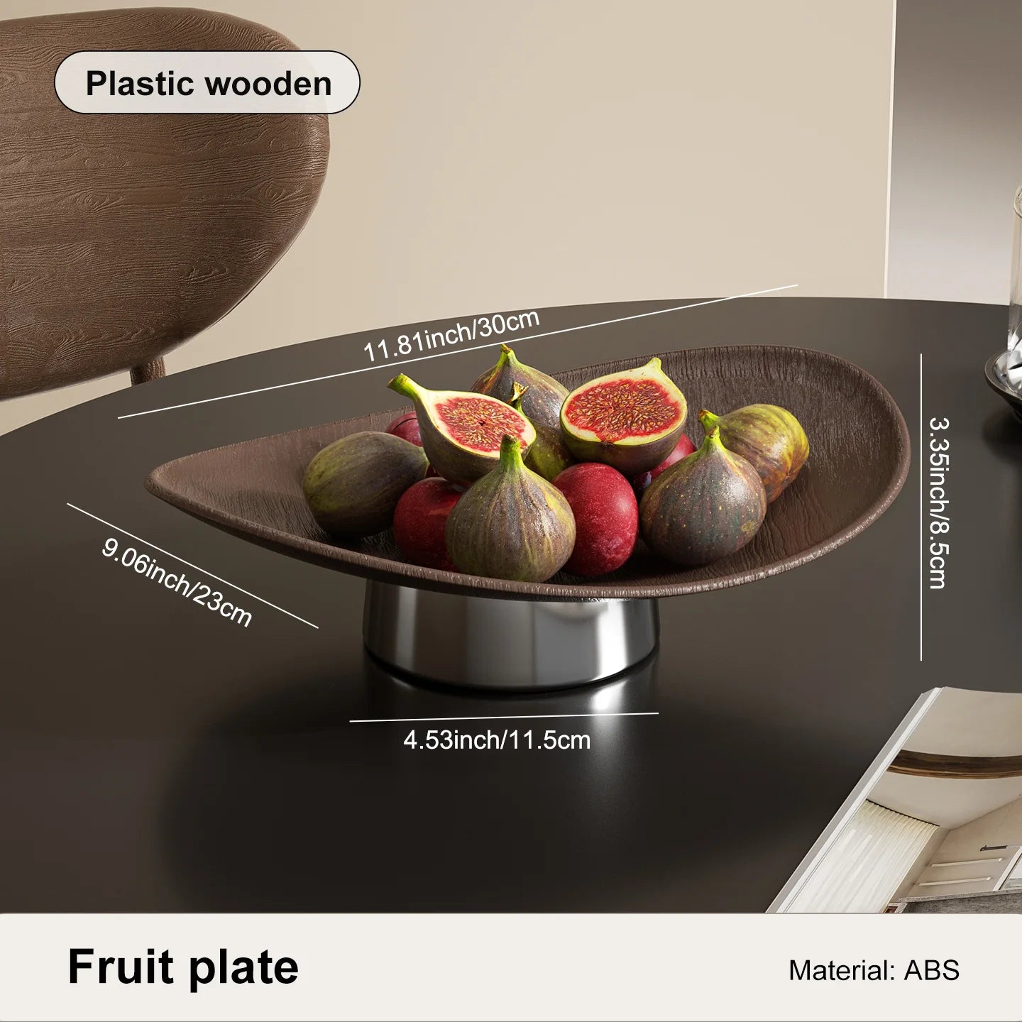 Fruit Bowl for Counter Leaf Fruit Bowl with Base Large Open Decorative Serving Plate Tabletop Centerpiece Modern Home Decor Oasis Select Chocolate