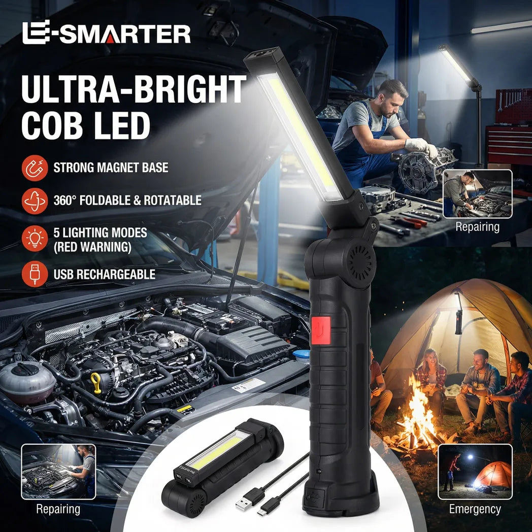 COB LED Folding Flashlight Portable Magnetic Work Light Lantern USB Rechargeable Emergency Repair Camping Torch Lamp With Hook Oasis Select