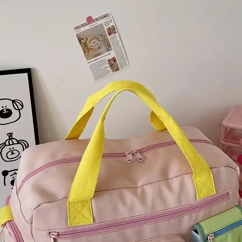 Large Capacity Color Block Tote Bag Fashion Contrast Color Handbag Casual Portable Shopper Bag for Women Daily Use Oasis Select