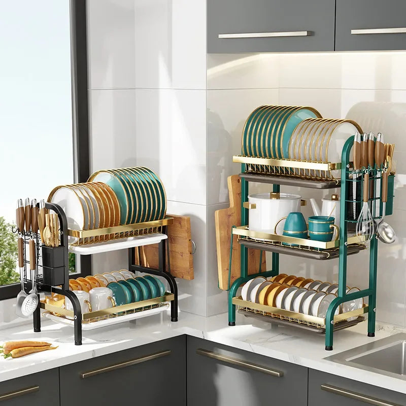 Kitchen Storage Artifact H-Type Dish Rack Drain Rack Multi-layer Multifunctional Bowl Rack Chopstick Rack Kitchen Shelf Oasis Select