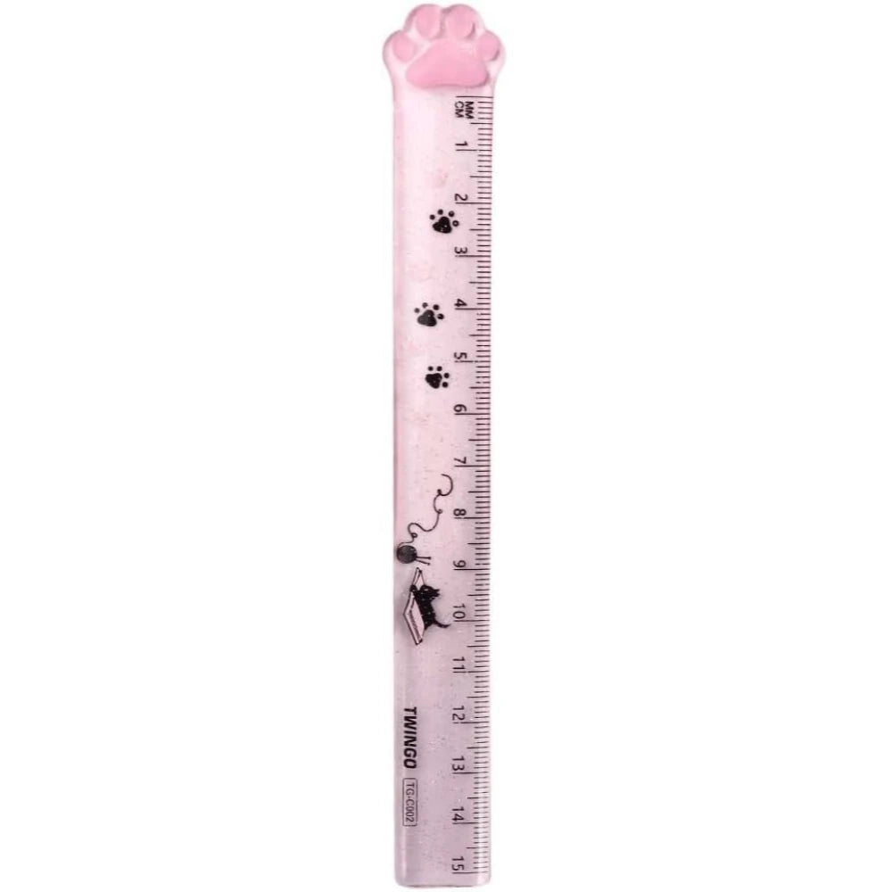 15CM Cute Cat Claw Ruler Adorable Cartoon Plastic Straight Edge Kawaii Measuring Tool for Art Craft School Office Stationery Oasis Select Pink
