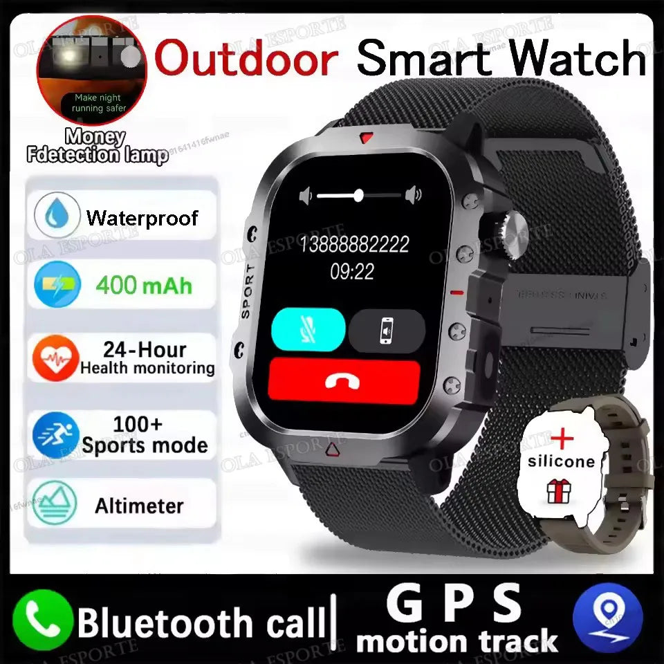 1400mAh Big Battery Smart Watch Men Outdoor GPS Flashlight 10ATM Waterproof Bluetooth Call AMOLED HD Sports Smartwatch AT-1282 Oasis Select 2.01 Br22BkMilan