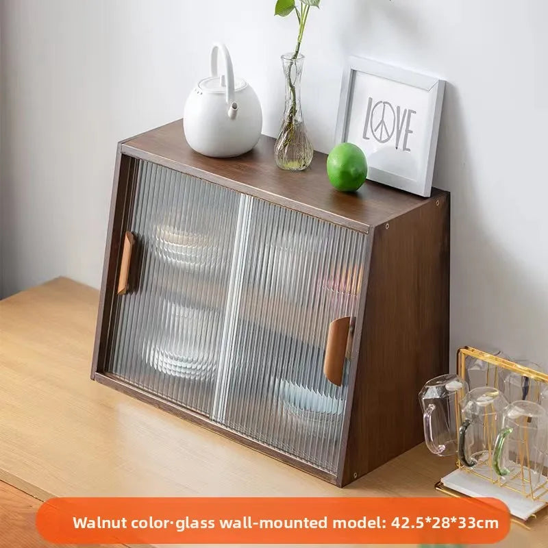 Japanese desktop dining side cabinet glass door display cabinet kitchen countertop cup storage rack household cabinet bamboo Oasis Select 40 long walnut
