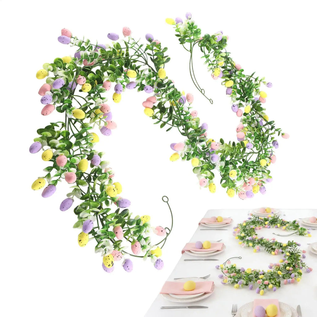2Pcs Easter Egg Garland For Mantle Spring Vine Flower Easter Garland Multi Colored Artificial Hanging Wall Decor For Tree Decor Oasis Select