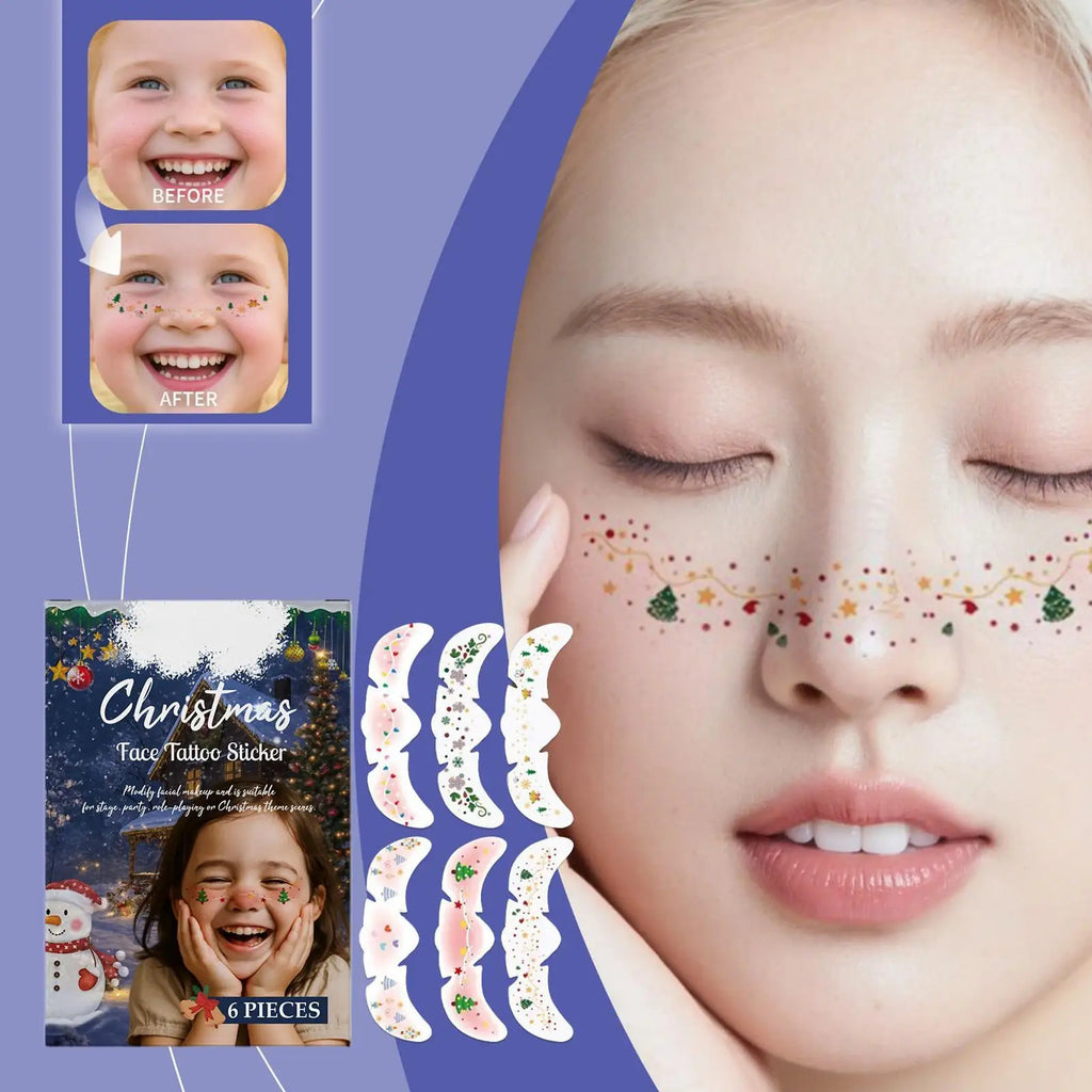 6pcs Christmas Tattoo Makeup Patches Fake Freckles Temporary Tattoo Stickers Face Tattoos Glittering Star Freckle Stickers Oasis Select