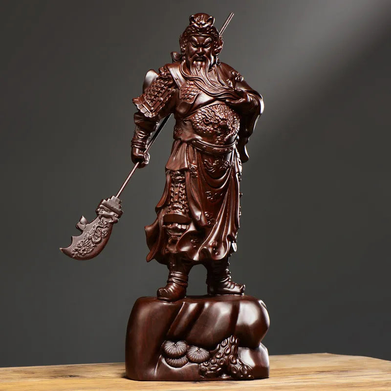 Ebony Wood Carved Guan Gong Statue Home Living Room Entrance Decor Craft Gift Living Room Decoration Oasis Select A 30cm x 11cm x 5cm