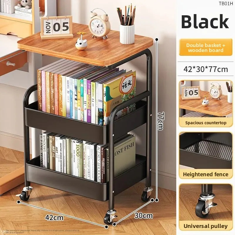 Strictly selected folding movable trolley rack bedroom snack storage with wheels sofa side few bedside bedside table Oasis Select Black B
