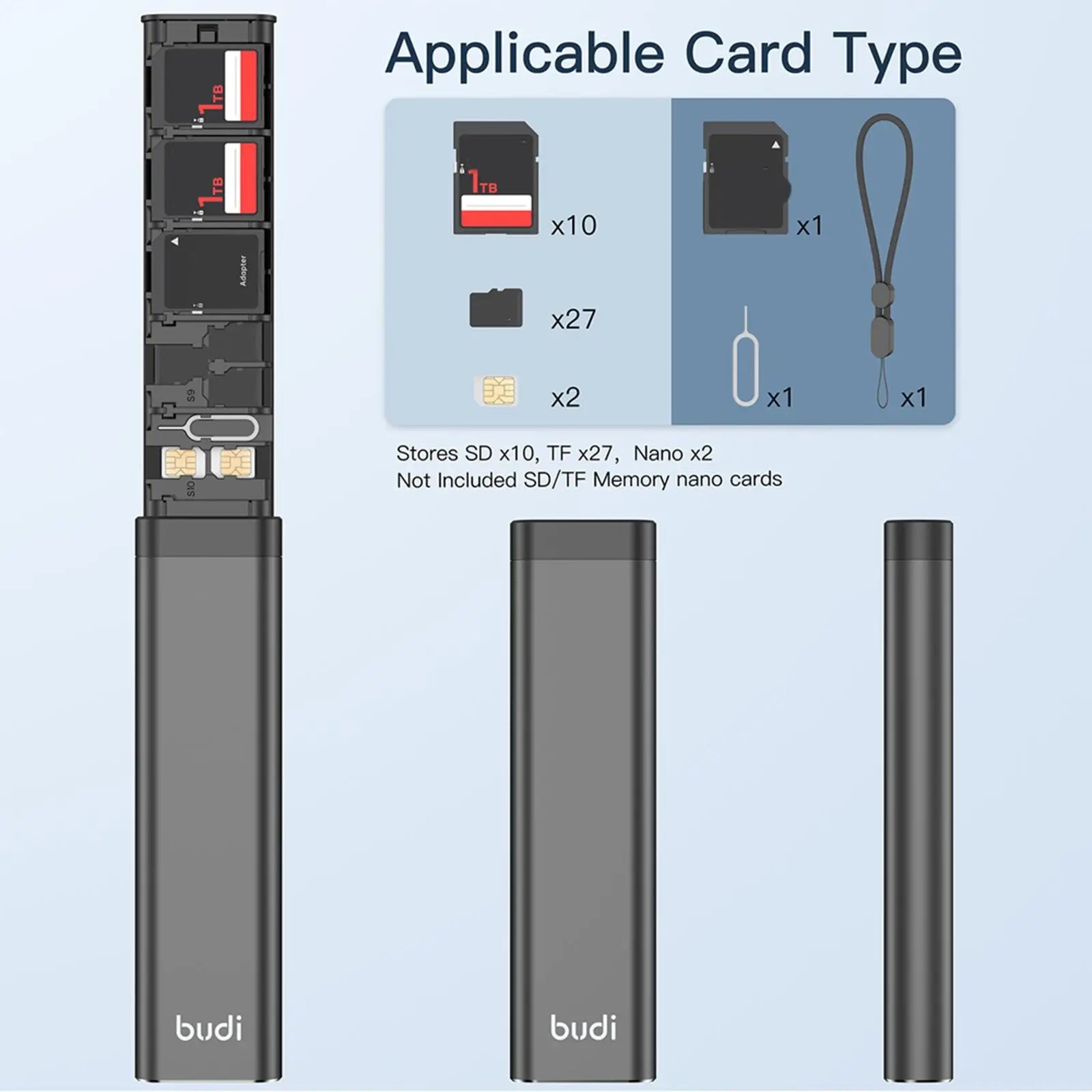 BUDI 30 Slots SD SIM Card Case Holder Multi-function Phone Card Organizer Storage Box Holder Alloy Aluminum Oasis Select