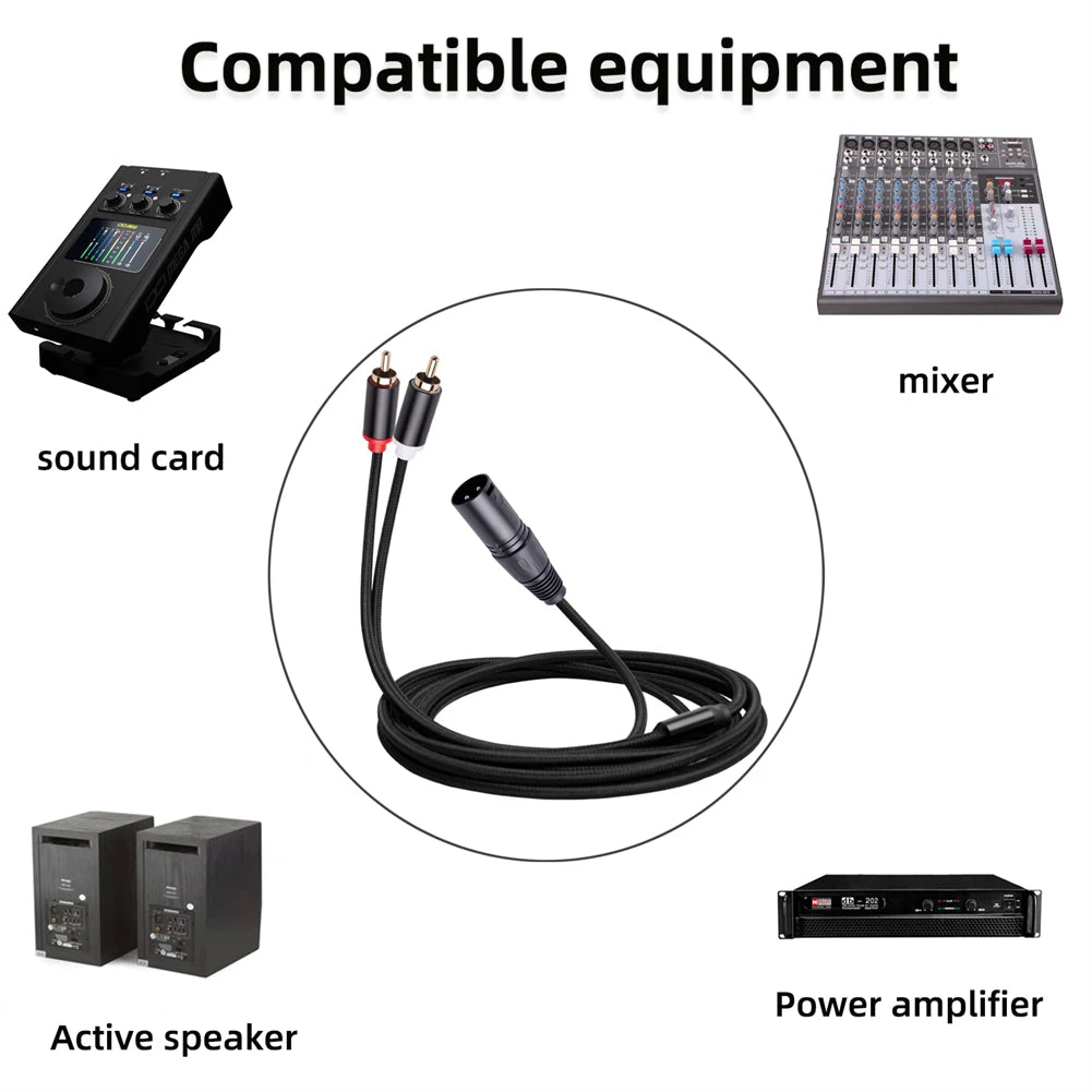 3-Pin XLR Male To 2-RCA Male Microphone Audio Cable Y Adapter Converter 1M 2M Canon Public To Double RCA Public Mixer Lotus Oasis Select