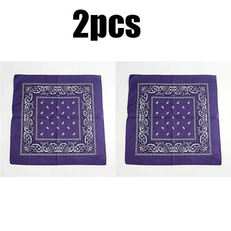 1/2pcs Bandana Kerchief Unisex Hip Hop Black Hair Band Neck Scarf Sports Headwear Wrist Wraps Head Square Print Handkerchief Oasis Select Purple-2pcs