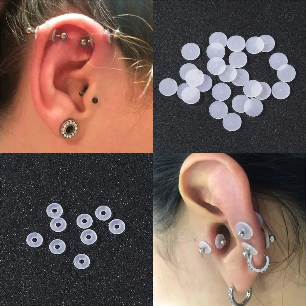 50pcs Clear Piercing Disc Pad Stabilizer Silicone Earrings Back Stopper Earlobe Support Patches for Piercing Bump Hypoallergenic Oasis Select