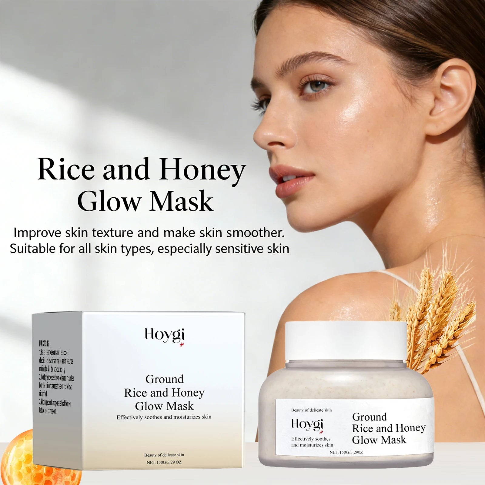 Hoygi Rice Honey Face Mask Pore Minimizing Oil Balancing Repairing Soothing Softening Skin Revitalizing Cleansing Mud Mask 150g Oasis Select