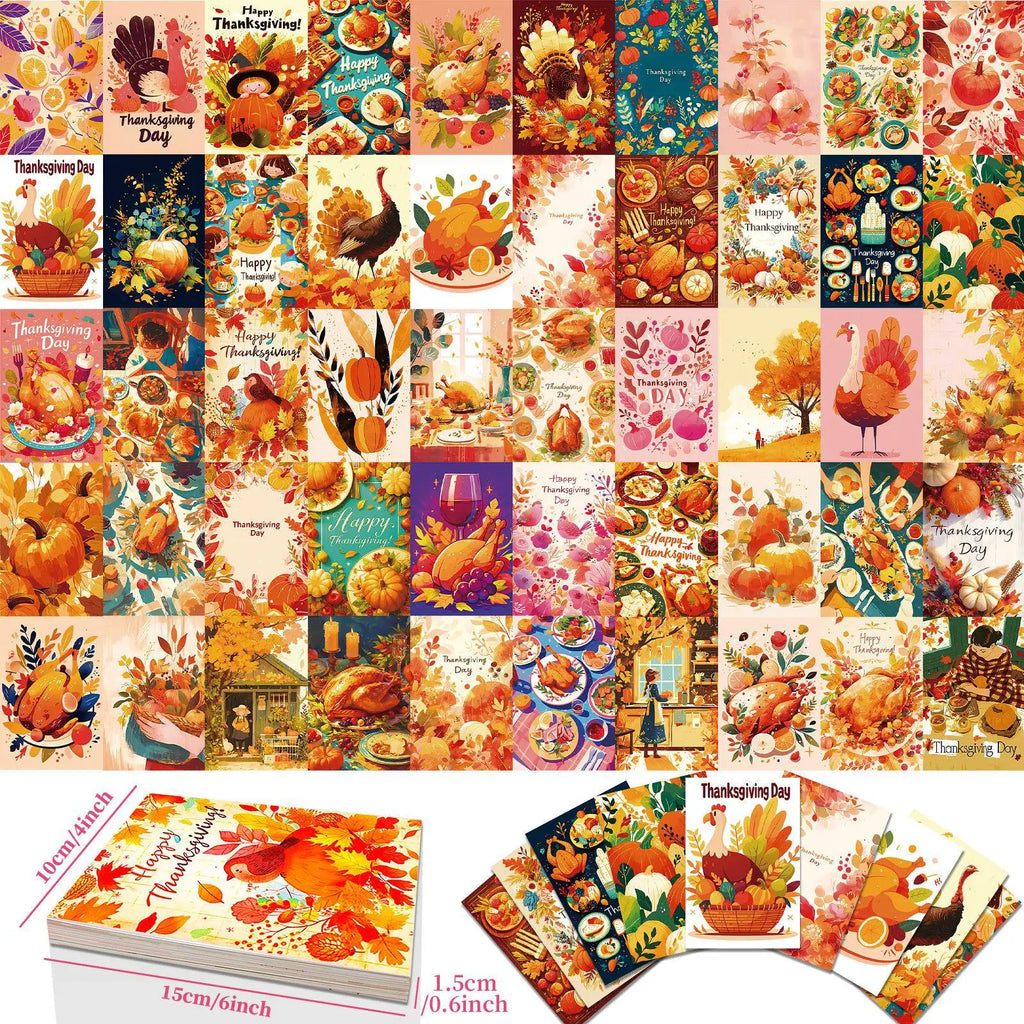 Gratitude Blessings Small Cards Postcards Holiday Wall Decor Harvest Season Pumpkin Turkey Celebration Indoor Bedroom Decoration Oasis Select