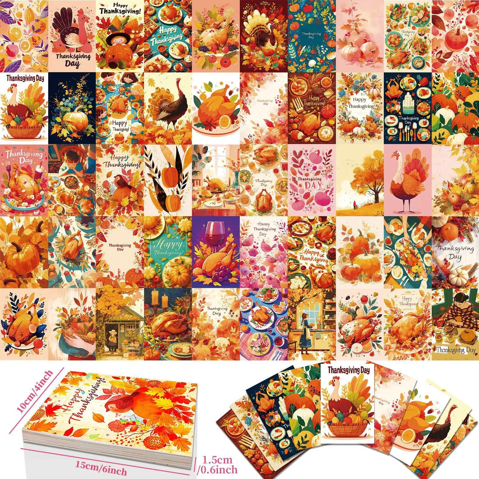 Gratitude Blessings Small Cards Postcards Holiday Wall Decor Harvest Season Pumpkin Turkey Celebration Indoor Bedroom Decoration Oasis Select