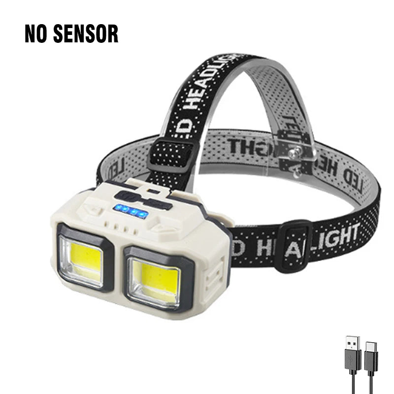 Powerful LED COB Sensor Headlamp 4 Lighting Modes Type-C Rechargeable battery display Waterproof Outdoor Camping Headlight Oasis Select No Sensor No battery