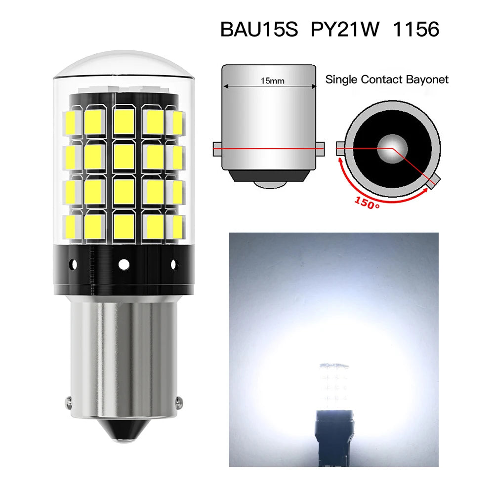 ASLENT 2-Pack 54-SMD LED Bulbs | Turn Signal Brake Reverse 12V Automotive LED Bulb Oasis Select BAU15S PY21W White