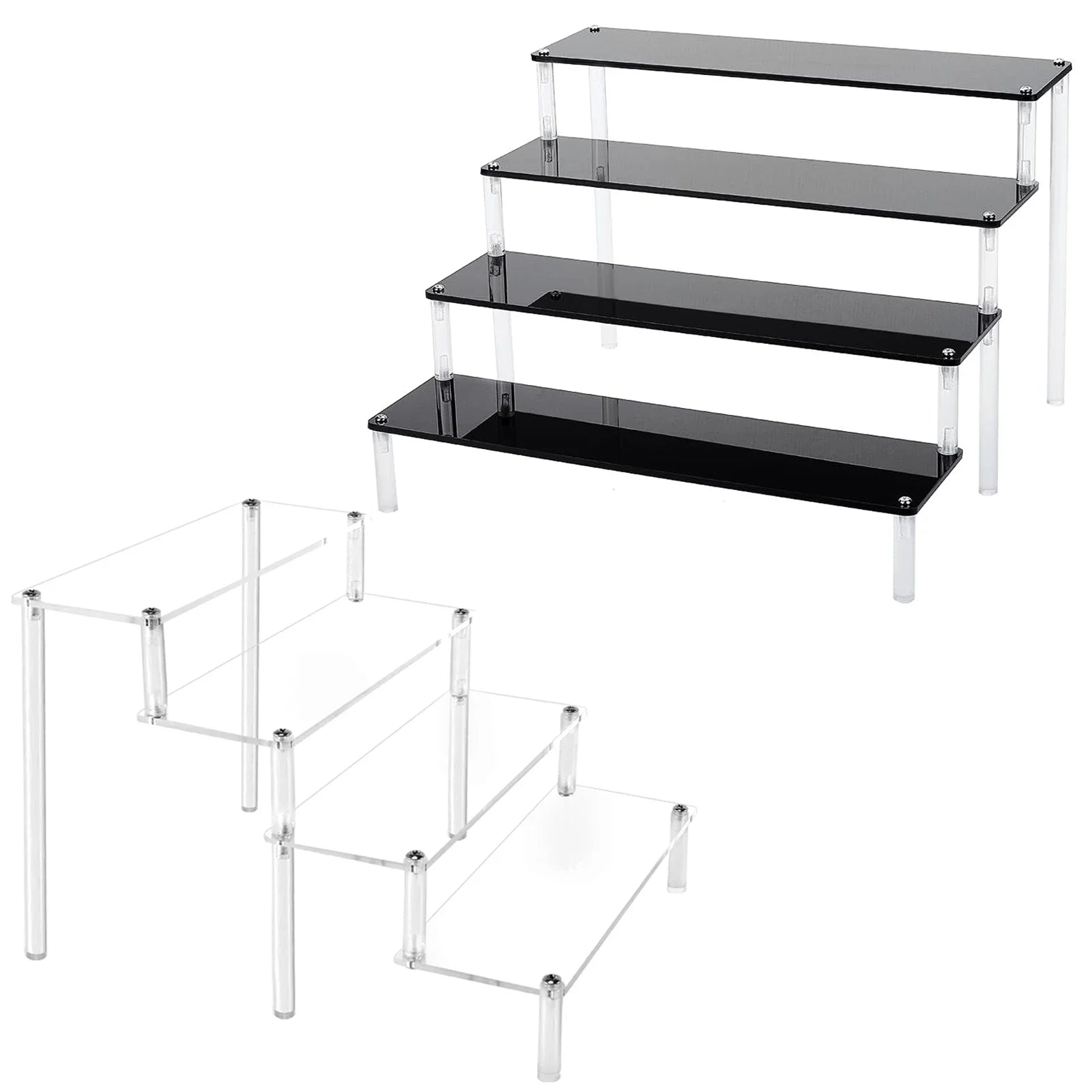 1–5 Tier Acrylic Display Stand | Riser Shelf Rack – Clear & Black