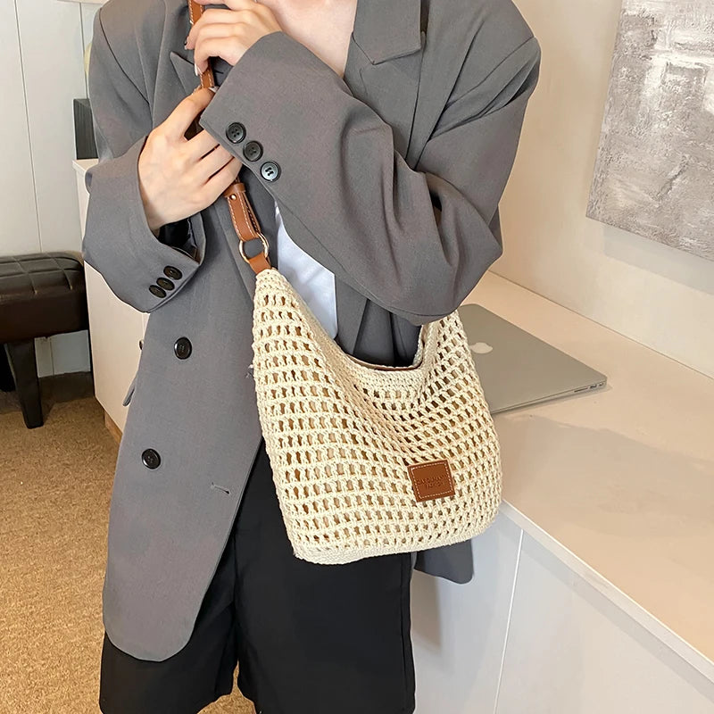 Women's Crochet Mesh Beach Bag – Large Woven Crossbody Tote Crochet Beach Tote Oasis Select S Brown Australia