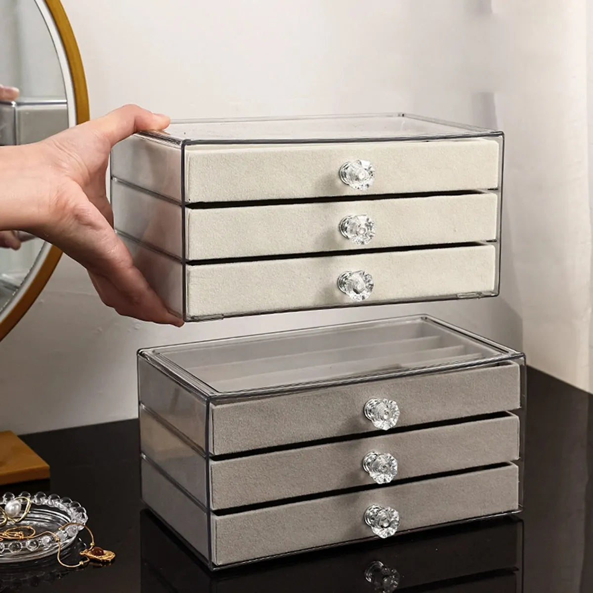 1pc Necklace Storage Box with Transparent Lid, 3-Layer Jewelry Tray Drawer Jewelry Display Box, Desktop Jewelry Box Oasis Select