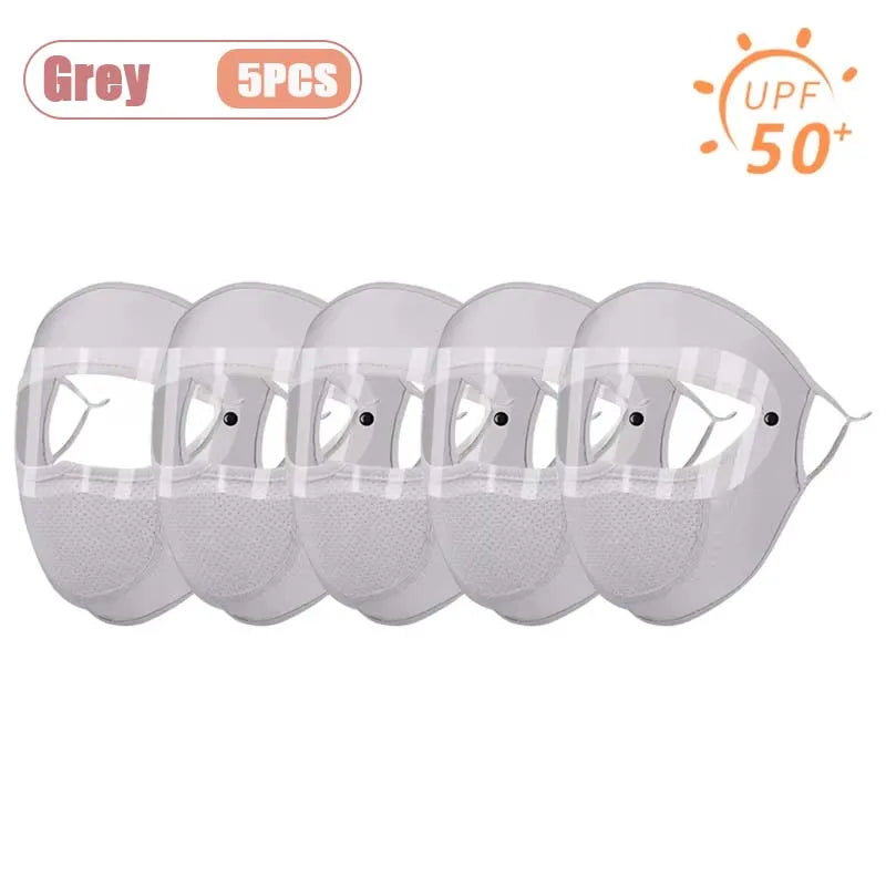 Dustproof Face Mask with Breathing Hole and Goggles Cycling Sun Protection Full Face Cover Ear Loop UV Shield for Outdoor Sports Oasis Select Grey-5PCS