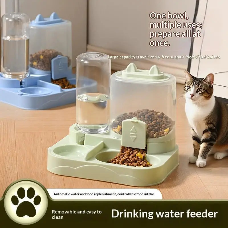 2-in-1 Large Pet Feeder Water Dispenser Dry Wet Separation Durable Plastic Transparent No Battery For Cats Dogs Travel Oasis Select