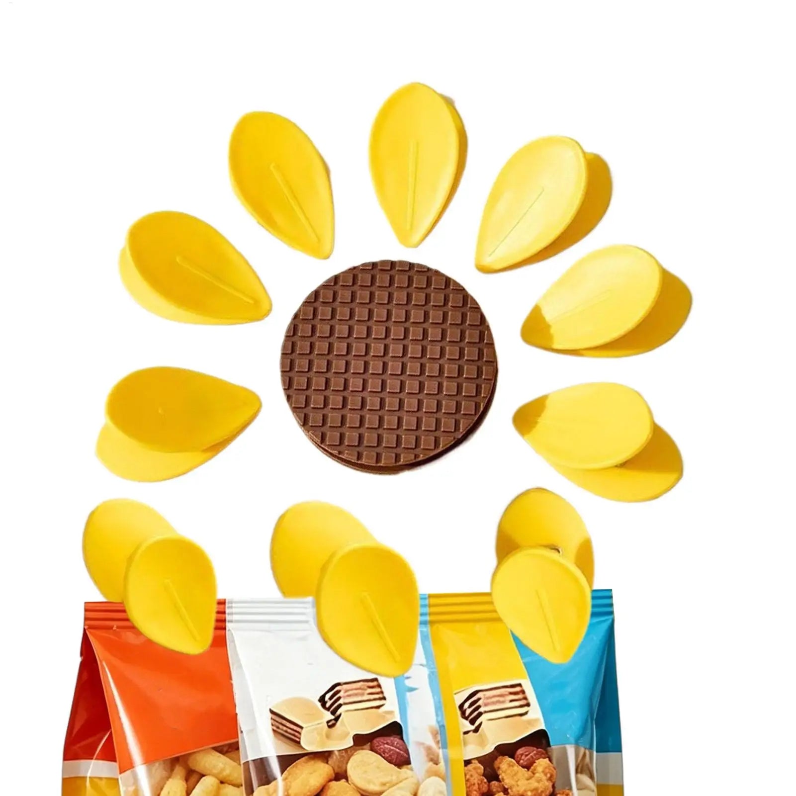 Cute Chip Clips Airtight Reusable Decorative Sunflower 10 Pieces Food Bag Sealing Clips for Snacks Pasta Bread Cereal Seasoning Oasis Select