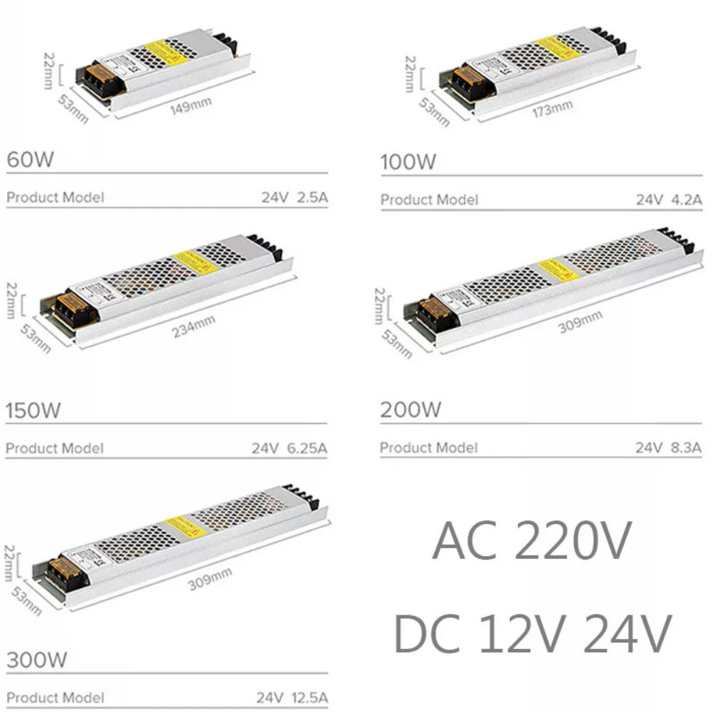 Switching Power Supply Transformers 220V AC DC Converter 12V Power Supply 24V 60W 150W 200W 300W 400W SMPS Led Driver Ultra Thin Oasis Select