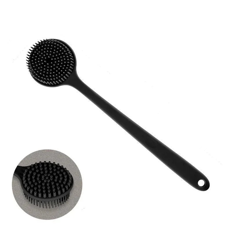 Silicone Long Handle Shower Brush Soft Haired Lazy Bath Tools Back Scrubber Sponge Exfoliating Skin Massager Bathroom Tools Oasis Select black Silica Gel