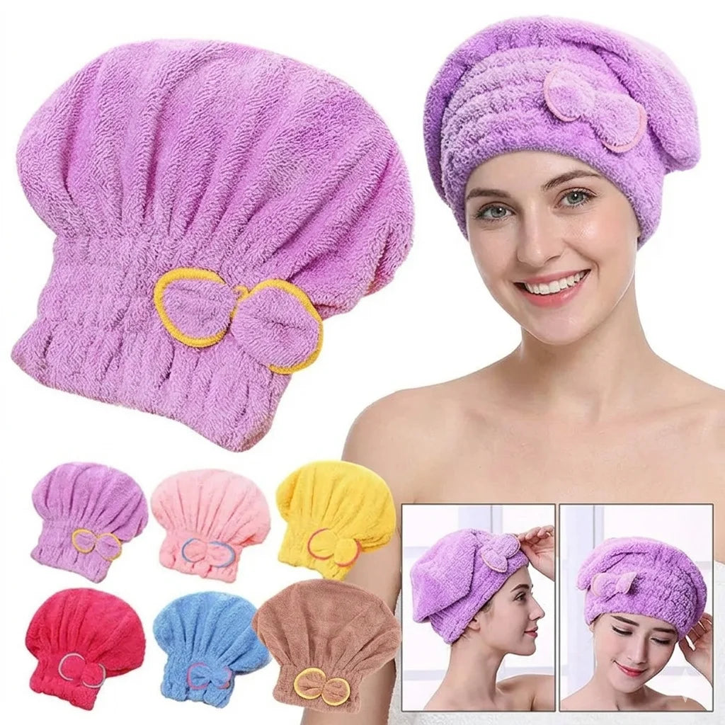 Quick Dry Hair Wrap Towel Thick Microfiber Drying Cap Bowknot Designer Shower Hat Super Absorbent Hair Bonnet For Long Thick Hai Oasis Select