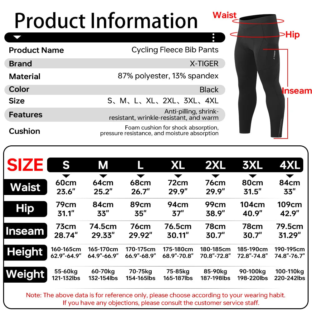X-TIGER Men's Winter Cycling Pants Autumn Sponge Pad Shock Absorption Bicycle Trousers Keep Warm Long CyclingTights With Pockets Oasis Select