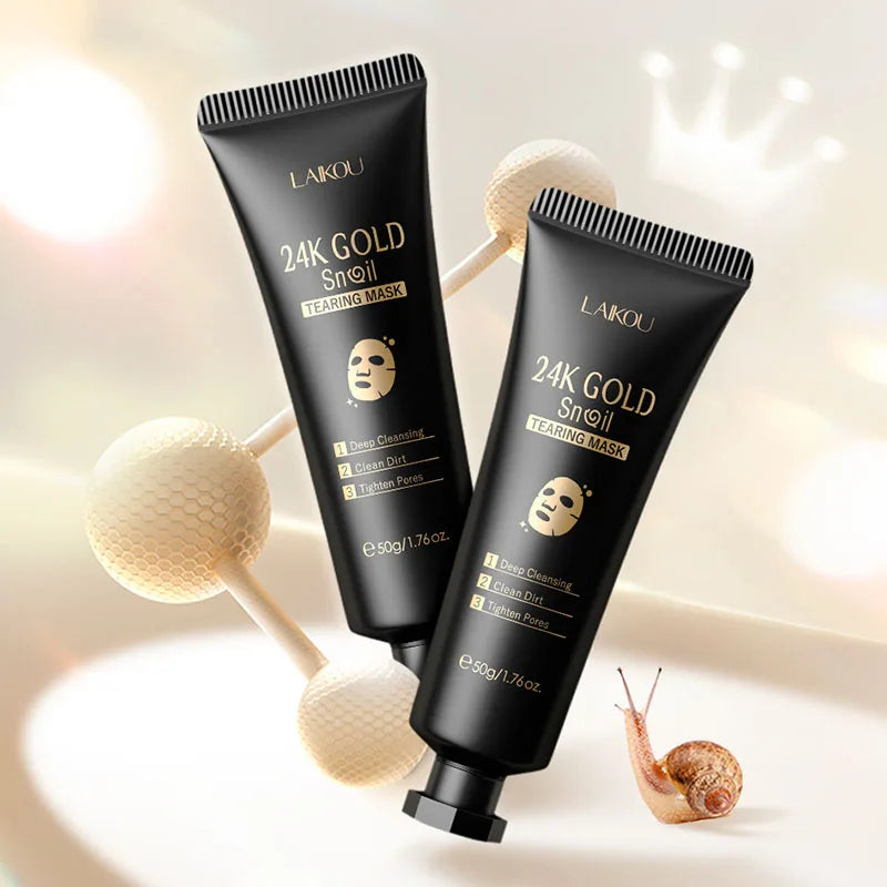 LAIKOU 24K Gold Sakura Peel-Off Mask – Anti-Wrinkle & Blackhead Peel-Off Face Mask Oasis Select 24K Gold Snail 2pcs
