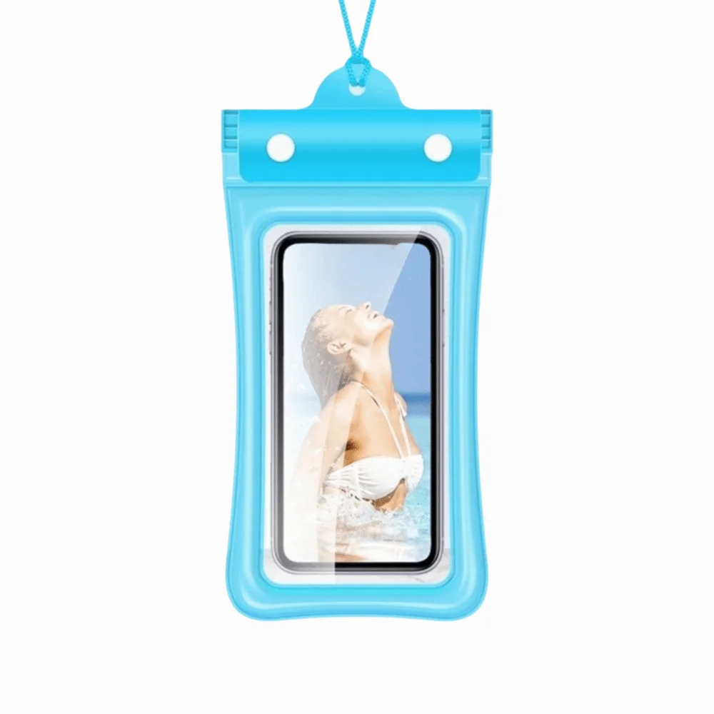 Floating Design Water-Sprinkling Festival Phone Pouch Transparent Touchable Swimming Bag Three Fold Full View Waterproof Bag Oasis Select Blue
