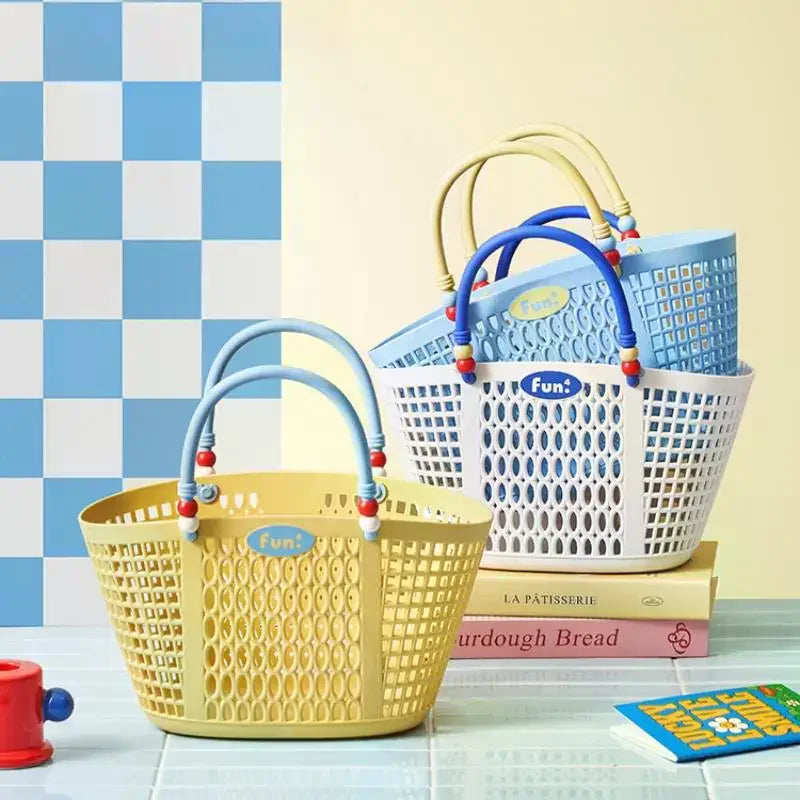 Portable Plastic Storage Basket With Handle Waterproof Dustproof Organizer for Bathing Swimming Travel Laundry Use Oasis Select