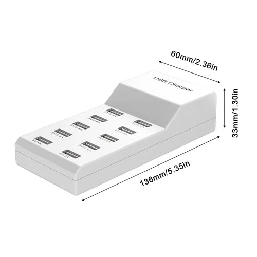 10-Port 50W USB Charging Station | Multi-Device Power Strip Hub USB Charging Station Oasis Select