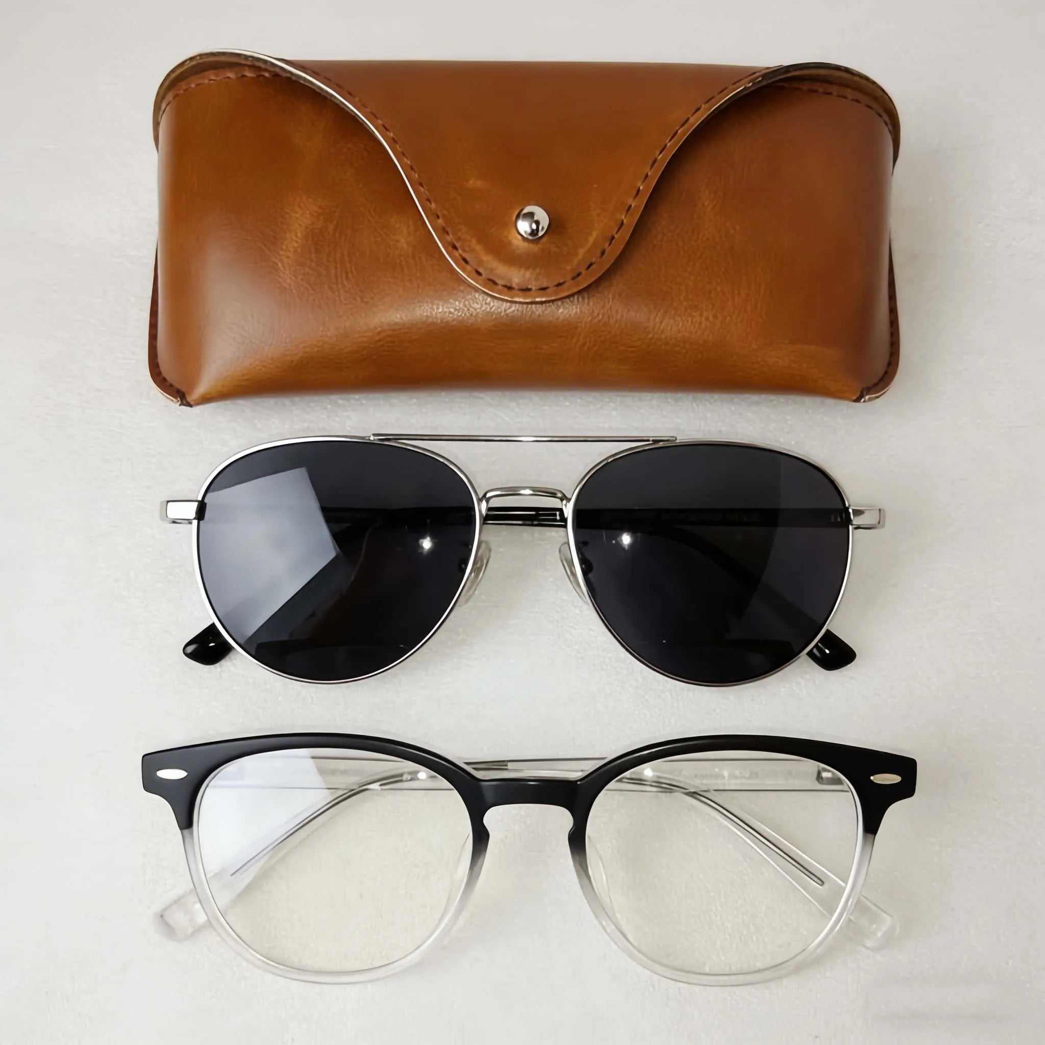 1pc Faux Leather Eyewear Case, Portable Snap Button Glasses Box - Handmade Soft Case Suitable for Most Sunglasses & Eyeglasses Oasis Select