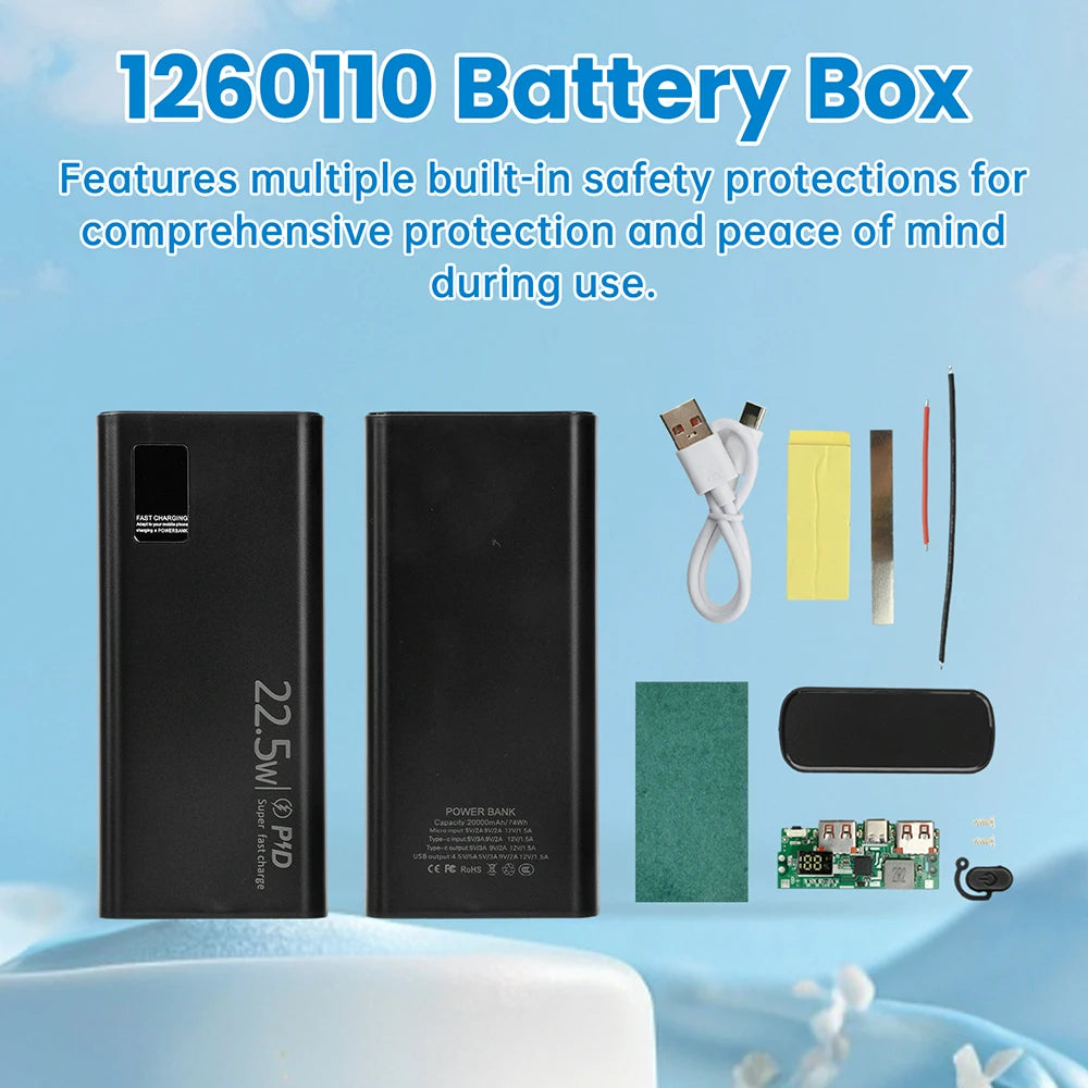 22.5W Fast Charging Power Bank DIY Kit 1260110 Battery Case Power Bank Type C Supports PD/QC/VOOC 20000mAh Power Bank Case Oasis Select