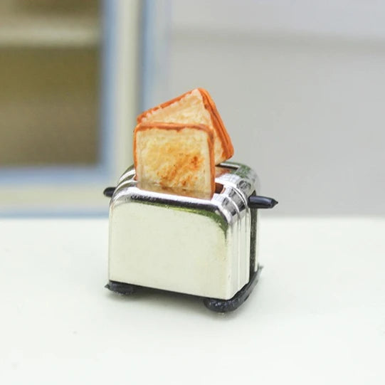 Mini Metal Toaster with 2 Toast Slices – 1:12 & 1:6 Dollhouse Breakfast Set for Fairy Garden & Micro Landscapes Home Accessories Oasis Select BlackBottom