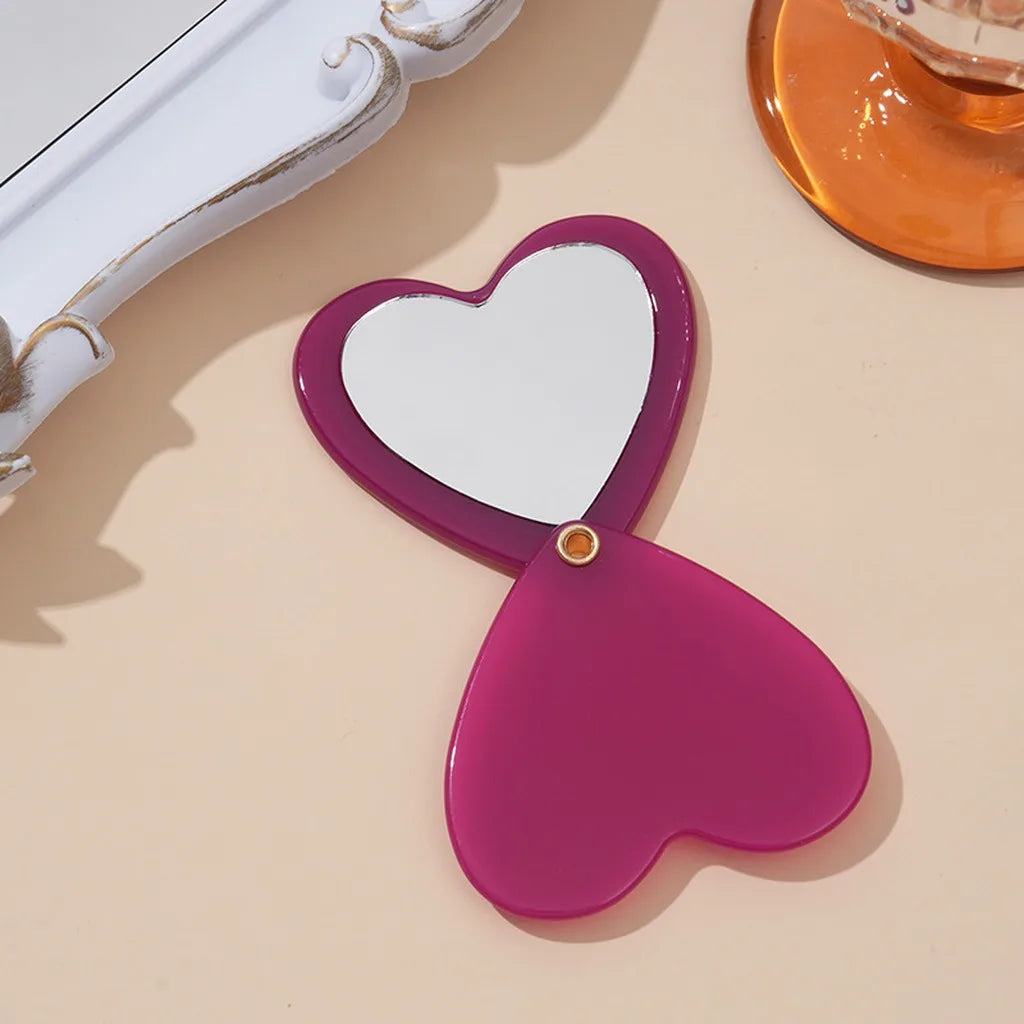 Heart-Shaped Acetate Compact Makeup Mirror & Hair Accessory