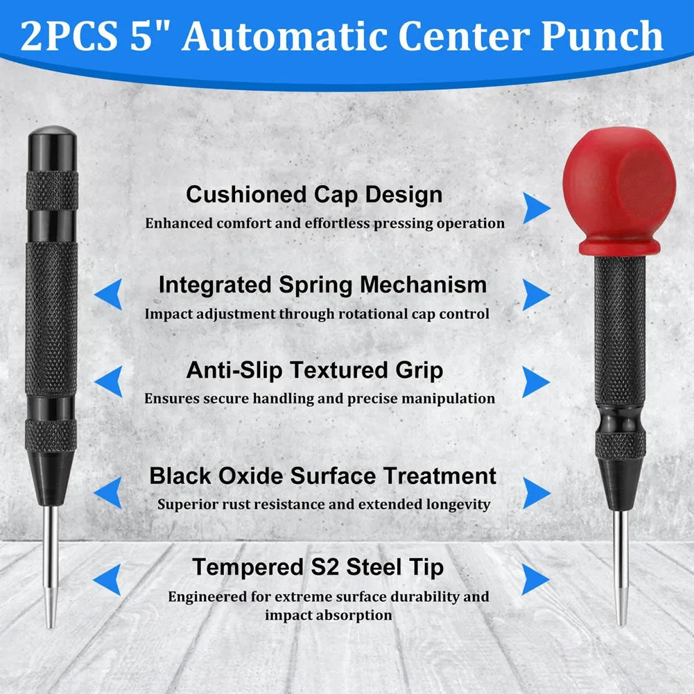 LIKE WISH Adjustable 6In/5In Automatic Center Punch For Precision Hole Punching In Metal, Wood, Glass Oasis Select