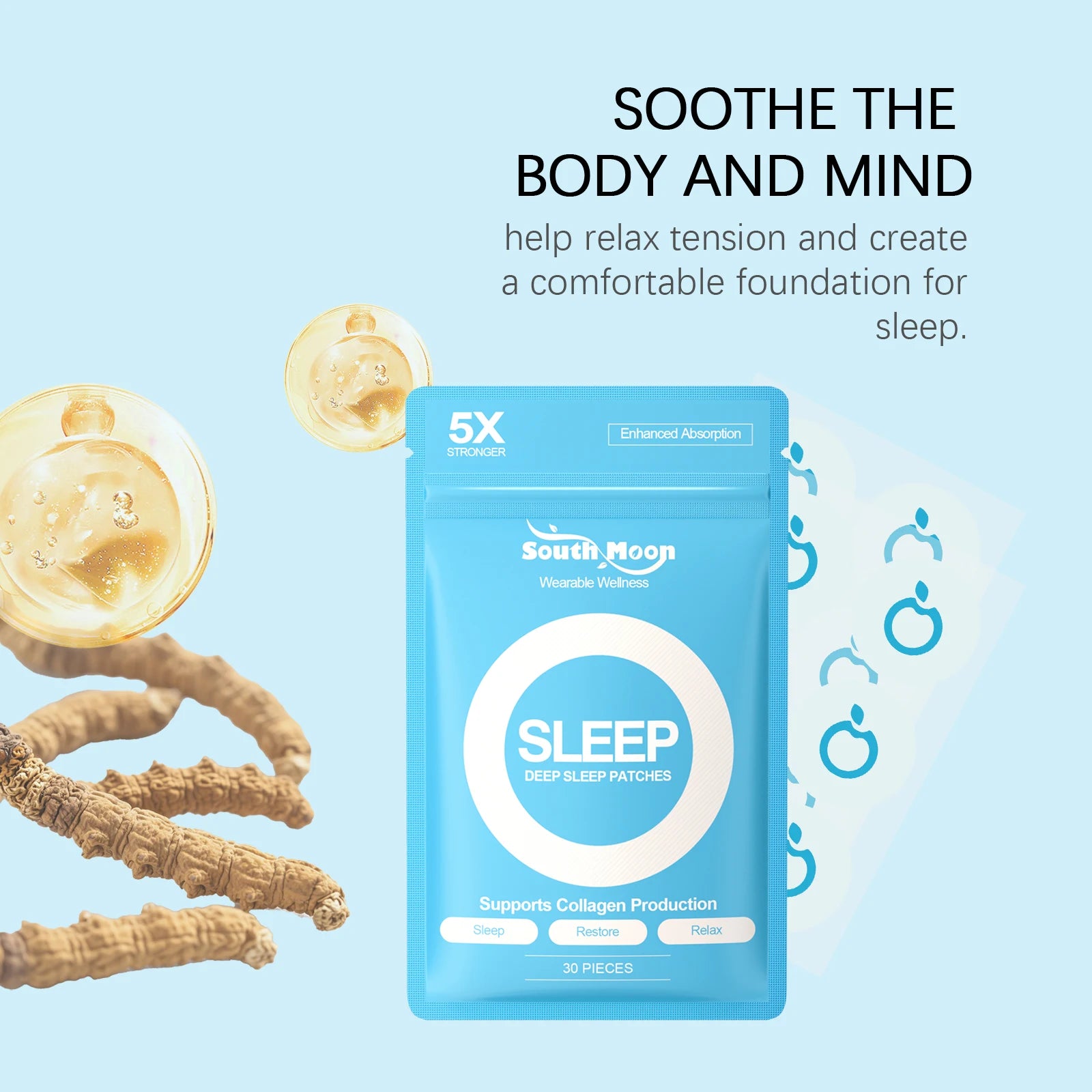 Sleep Body Care Patch Gentle Nighttime Care for Comfortable Sleep, Daily Portable Blue Body Care Patches Oasis Select