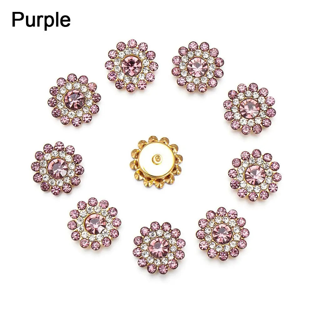 10PCS 16MM Vintage Buttons Clothing Flatback Plating Pearl Buckle Rhinestone Snowflake Cabochon DIY Craft Apparel Sewing Tools Oasis Select purple