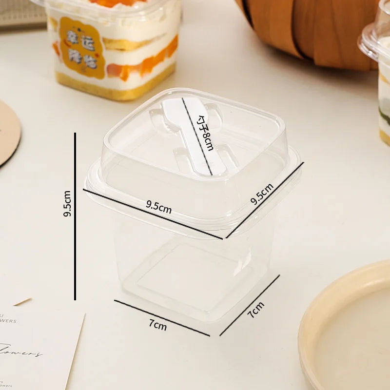 50/100pcs PET Transparent Square Dessert Boxes with LIDS and Spoons, Suitable for Cakes, Mousse, Fruits, Ice Cream, Yogurt, Etc Oasis Select