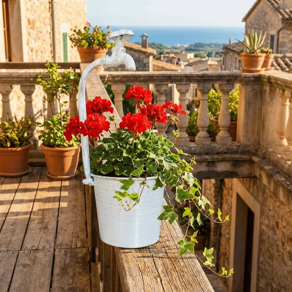 Rustic Metal Faucet Flowerpot | Vintage Iron Flower Bucket