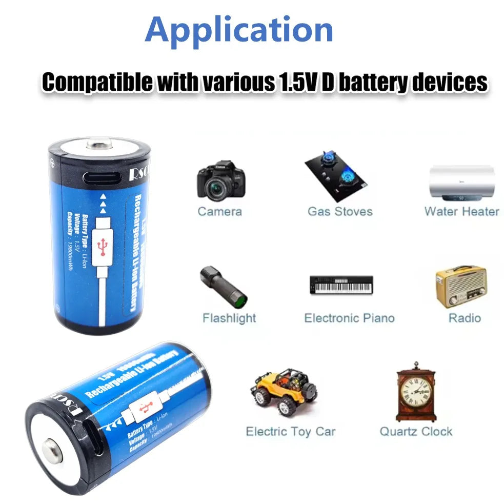 USB-C Rechargeable C Batteries, 19800mWh 1.5V C Batteries, Fast Charging 2 Hours, Replace LR14 Battery for Speakers & Doorbells Oasis Select