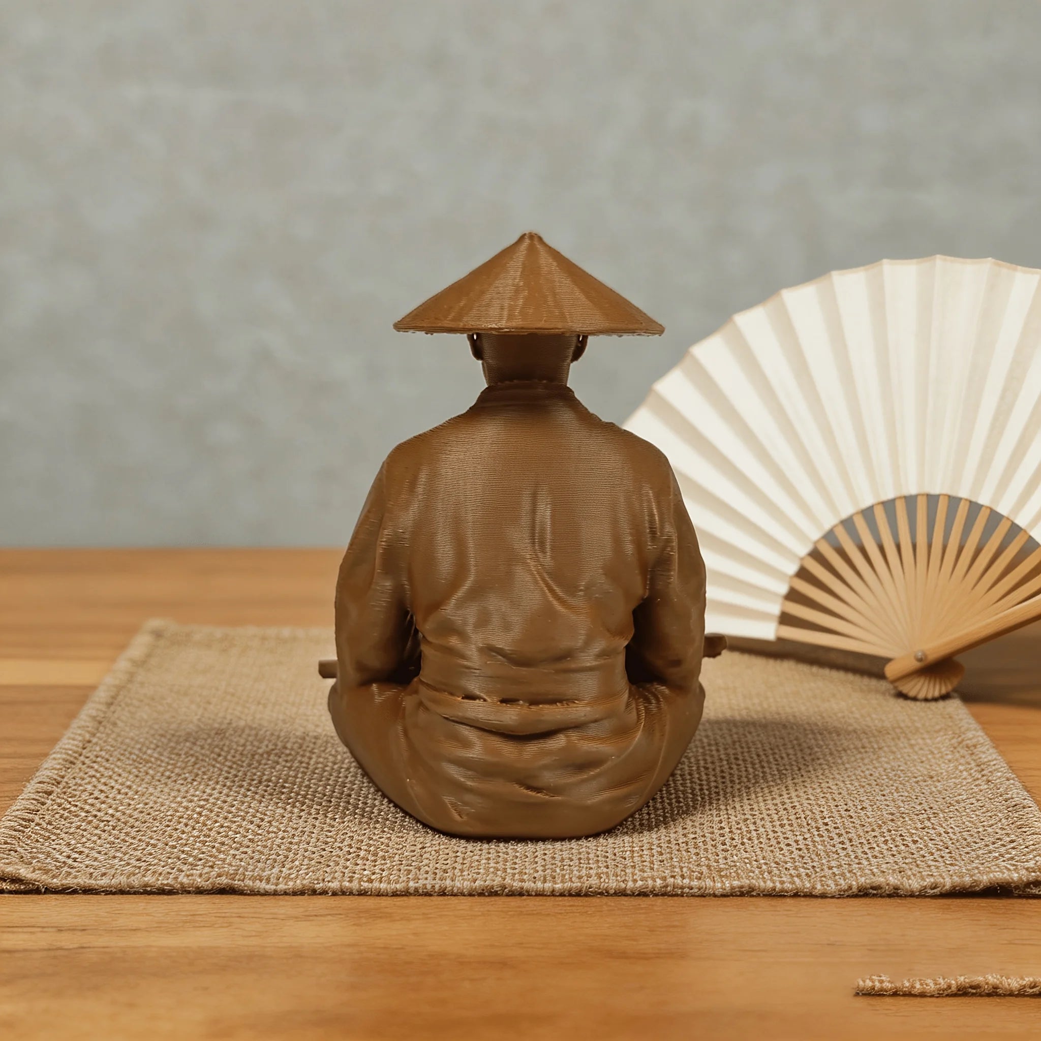 Meditating Ronin Warrior Figurine - Straw Hat Samurai Sculpture, Japanese Zen Statue for Tea Table & Courtyard DecorGift Oasis Select